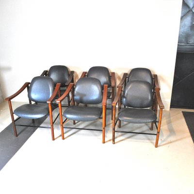 Italian Mahogany & Leather Dining Chairs, 1960s, Set of 4-JQO-850761