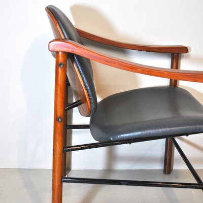 Italian Mahogany & Leather Dining Chairs, 1960s, Set of 4-JQO-850761