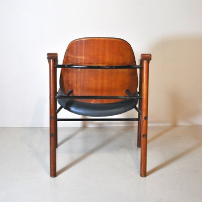 Italian Mahogany & Leather Dining Chairs, 1960s, Set of 4-JQO-850761