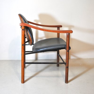 Italian Mahogany & Leather Dining Chairs, 1960s, Set of 4-JQO-850761