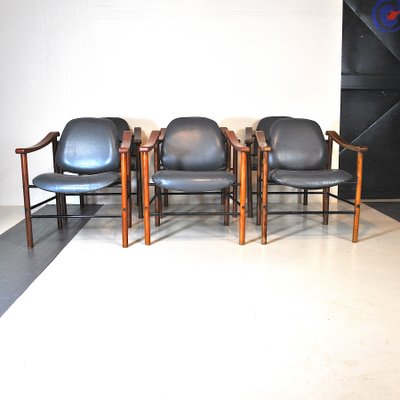 Italian Mahogany & Leather Dining Chairs, 1960s, Set of 4-JQO-850761