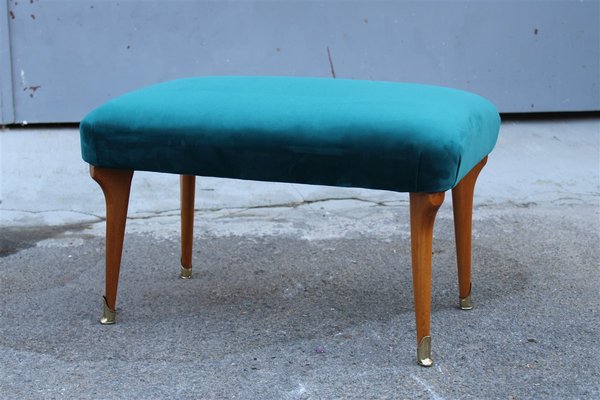 Italian Maple and Velvet Stool, 1950s-EH-1361439