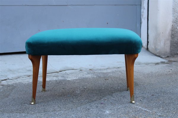 Italian Maple and Velvet Stool, 1950s-EH-1361439