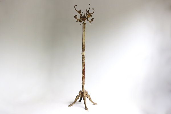 Italian Marble and Brass Standing Coat Rack, 1960s-OKN-2035929