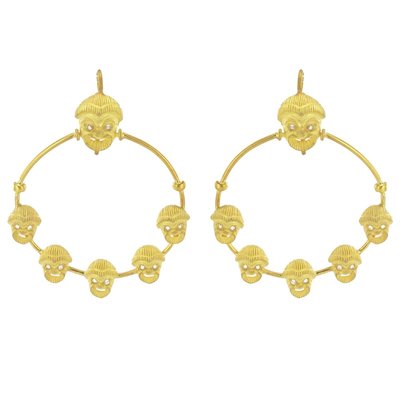 Italian Matte Vermeil Crystal Mask Hoop Earrings, Set of 2-OLU-896372