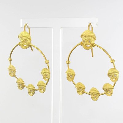 Italian Matte Vermeil Crystal Mask Hoop Earrings, Set of 2-OLU-896372