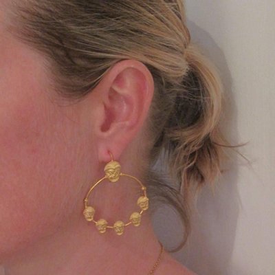 Italian Matte Vermeil Crystal Mask Hoop Earrings, Set of 2-OLU-896372