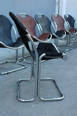 Italian Metal and Leather Dining Chairs, 1970s, Set of 7-EH-687737