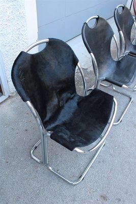 Italian Metal and Leather Dining Chairs, 1970s, Set of 7-EH-687737