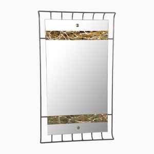 Italian Metal, Brass and Wood Wall Mirror, 1950s-RD-1822603