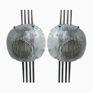 Italian Metal Chrome Sconces and Textured Murano Glass by Angelo Brotto for Esperia, 1970s, Set of 2-FUE-2017492