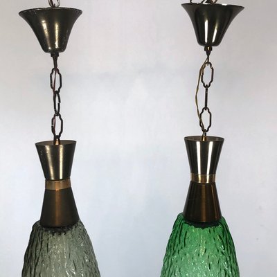 Italian Metal & Glass Pendant Lamps, 1960s, Set of 2-OT-850395