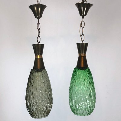 Italian Metal & Glass Pendant Lamps, 1960s, Set of 2-OT-850395