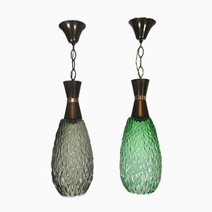 Italian Metal & Glass Pendant Lamps, 1960s, Set of 2-OT-850395