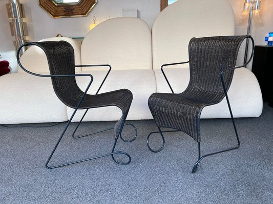 Italian Metal Rattan Zigo Chairs by Ron Arad for Driade, 1990s, Set of 4-FUE-1100908