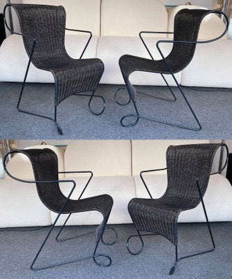 Italian Metal Rattan Zigo Chairs by Ron Arad for Driade, 1990s, Set of 4-FUE-1100908