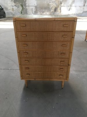 Italian Mid-Century Modern Bamboo & Glass Dresser, 1970s-DHH-968784