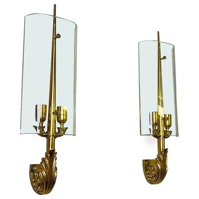 Italian Mid-Century Modern Cast Brass and Crystal Appliques, 1960s, Set of 2-GDD-1378463