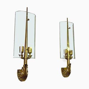 Italian Mid-Century Modern Cast Brass and Crystal Appliques, 1960s, Set of 2-GDD-1378463