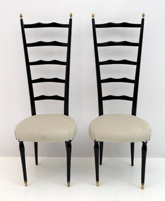 Italian Mid-Century Modern Chiavari Chairs in Velvet with High Backrests, 1950s, Set of 2-FER-1134112