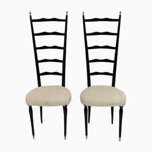 Italian Mid-Century Modern Chiavari Chairs in Velvet with High Backrests, 1950s, Set of 2-FER-1134112