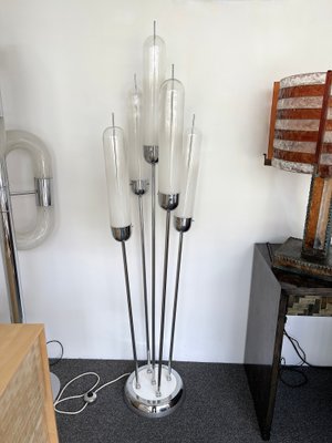 Italian Mid-Century Modern Reed Floor Lamp Murano Glass Metal attributed to Mazzega, 1970s-FUE-1438488