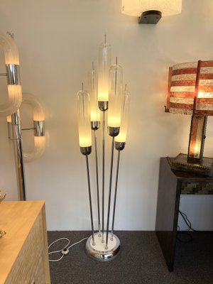 Italian Mid-Century Modern Reed Floor Lamp Murano Glass Metal attributed to Mazzega, 1970s-FUE-1438488