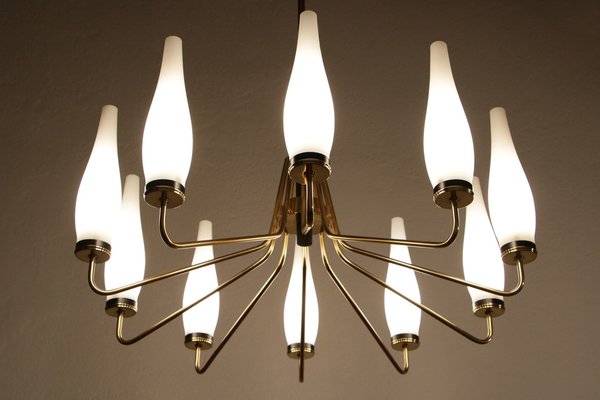 Italian Mid-Century Modern Ten Light Chandelier Attributed to Stilnovo, 1950s-MTX-1132629