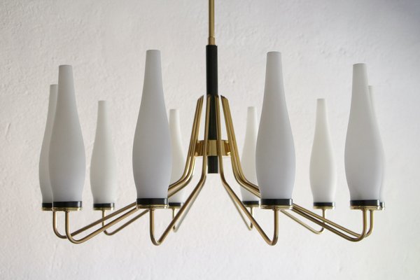 Italian Mid-Century Modern Ten Light Chandelier Attributed to Stilnovo, 1950s-MTX-1132629