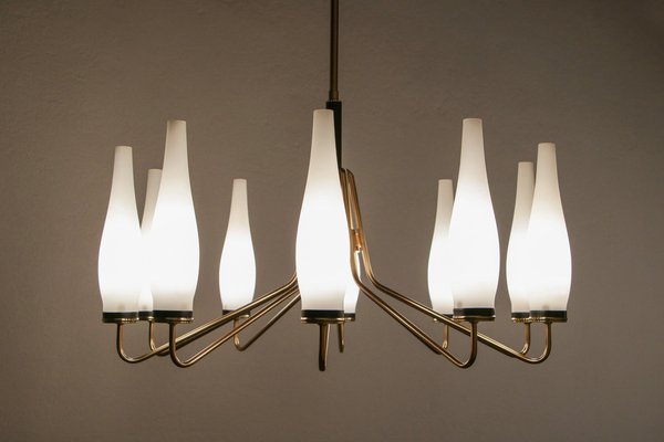 Italian Mid-Century Modern Ten Light Chandelier Attributed to Stilnovo, 1950s-MTX-1132629