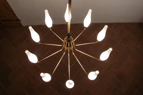 Italian Mid-Century Modern Ten Light Chandelier Attributed to Stilnovo, 1950s-MTX-1132629