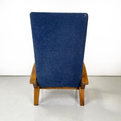 Italian Mid-Century Modern Wood and Blue Fabric Lounge Chairs, 1950s, Set of 2-GDD-1784820