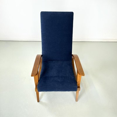 Italian Mid-Century Modern Wood and Blue Fabric Lounge Chairs, 1950s, Set of 2-GDD-1784820