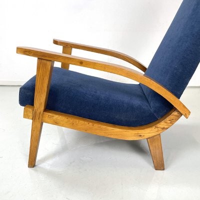 Italian Mid-Century Modern Wood and Blue Fabric Lounge Chairs, 1950s, Set of 2-GDD-1784820