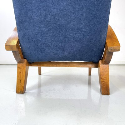 Italian Mid-Century Modern Wood and Blue Fabric Lounge Chairs, 1950s, Set of 2-GDD-1784820