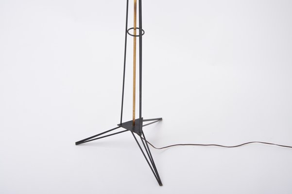 Italian Mid-Century Opaline Glass and Iron Floor Lamp in the Style of Stilnovo-FN-1029550