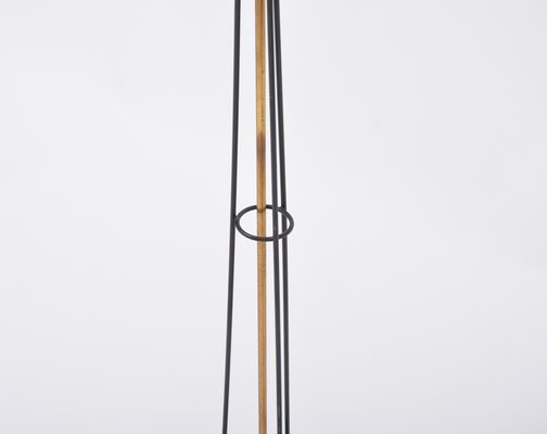 Italian Mid-Century Opaline Glass and Iron Floor Lamp in the Style of Stilnovo-FN-1029550