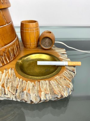 Italian Mill Table Lamp Ashtray in Hand-Carved Wood by Aldo Tura Macabo, 1960s-LYQ-1171658