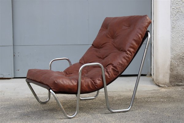 Italian Minimalist Lounge Chair in Chromed Metal, 1970s-EH-776779