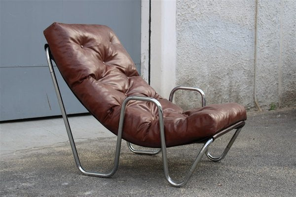 Italian Minimalist Lounge Chair in Chromed Metal, 1970s-EH-776779