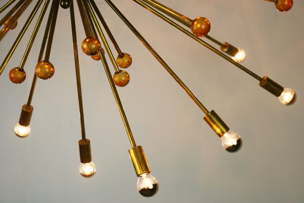 Italian Minimalist Sputnik Chandelier in Black, Gold & Murano Glass in the Style of Stilnovo, 1950s-WIP-671310