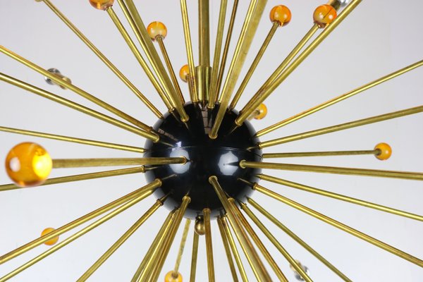 Italian Minimalist Sputnik Chandelier in Black, Gold & Murano Glass in the Style of Stilnovo, 1950s-WIP-671310