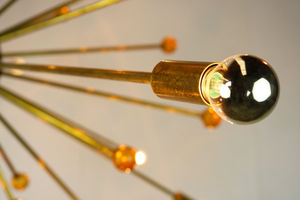 Italian Minimalist Sputnik Chandelier in Black, Gold & Murano Glass in the Style of Stilnovo, 1950s-WIP-671310