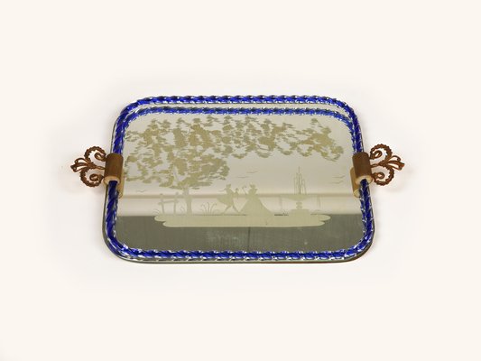 Italian Mirror-Engraved Murano Glass Serving Tray by Ercole Barovier, 1950s-LYQ-1740106