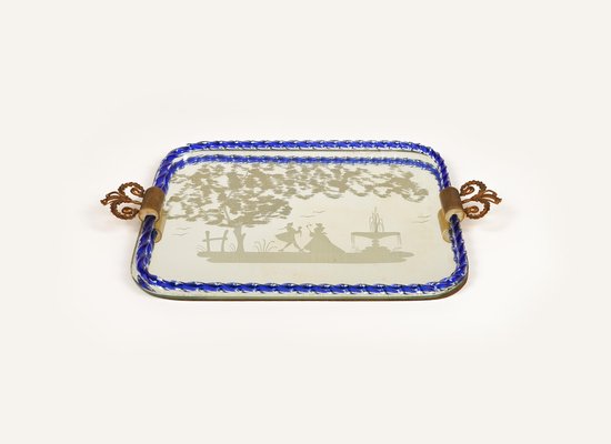 Italian Mirror-Engraved Murano Glass Serving Tray by Ercole Barovier, 1950s-LYQ-1740106