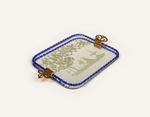 Italian Mirror-Engraved Murano Glass Serving Tray by Ercole Barovier, 1950s-LYQ-1740106