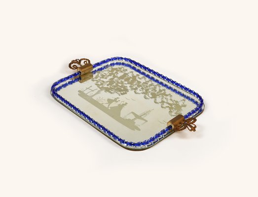 Italian Mirror-Engraved Murano Glass Serving Tray by Ercole Barovier, 1950s-LYQ-1740106