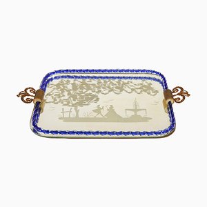 Italian Mirror-Engraved Murano Glass Serving Tray by Ercole Barovier, 1950s-LYQ-1740106