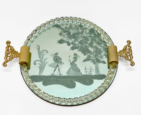 Italian Mirror-Engraved Murano Glass Serving Tray from Ercole Barovier, 1940s-JDR-1180043