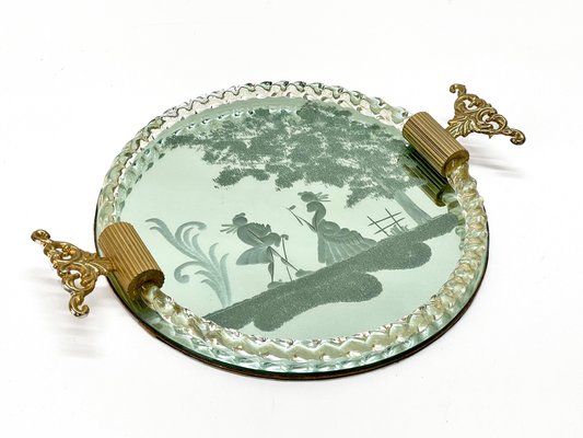 Italian Mirror-Engraved Murano Glass Serving Tray from Ercole Barovier, 1940s-JDR-1180043